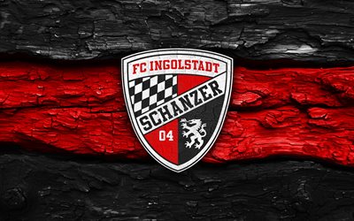 fc ingolstadt 04 trälogotyp, 4k, svart röd träbakgrund, 3 liga, fotboll, fc ingolstadt 04 logotyp, fc ingolstadt 04 emblem, fc ingolstadt 04, tysk fotbollsklubb, ingolstadt 04 fc