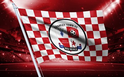 4k, crawley town fc logo, englischer fußballverein, stadionflagge, flagge der fans des crawley town fc, rot weiße flagge, emblem des crawley town fc, liga eins, england, fußball, crawley town fc