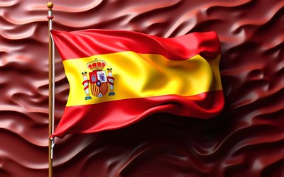 bandera de españa, 4k, fondo de onda burdeos, bandera española, bandera de españa 3d, bandera española 3d, españa
