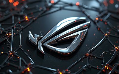 4k, Asus RoG metal logo, creative, bokeh, Republic of Gamers, darkness, brands, 3D metal background, Asus RoG 3D logo, Republic of Gamers logo, artwork, Asus RoG logo, Asus RoG