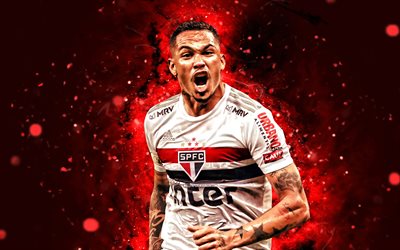 Luciano, 4k, red neon lights, Sao Paulo FC, brazilian footballers, Serie A, Luciano 4K, SPFC, red abstract background, football, Luciano Sao Paulo FC