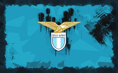 ss lazio grunge  logotyp, 4k, serie a, blå grunge bakgrund, fotboll, ss lazio emblem, ss lazio  logotyp, italiensk fotbollsklubb, lazio fc