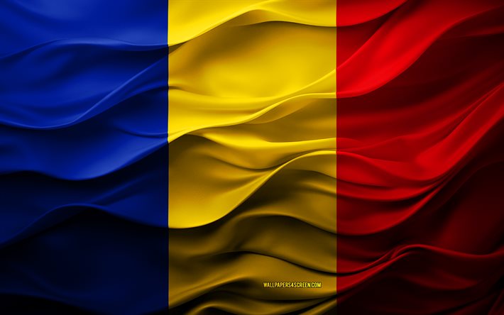 4k, علم رومانيا, الدول الأوروبية, 3d رومانيا العلم, أوروبا, الملمس ثلاثي الأبعاد, يوم رومانيا, رموز وطنية, الفن ثلاثي الأبعاد, رومانيا, العلم الروماني