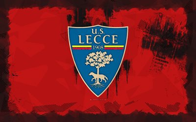 شعار lecce grunge, 4k, دوري الدرجة الأولى, خلفية الجرونج الأحمر, كرة القدم, شعار الولايات المتحدة, نادي كرة القدم الإيطالي, lecce fc