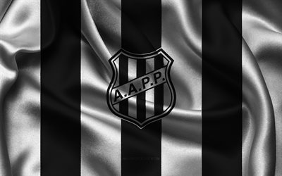 4k, Ponte Preta logo, black white silk fabric, Brazilian football team, Ponte Preta emblem, Brazilian Serie B, Ponte Preta, Brazil, football, Ponte Preta flag, soccer, Ponte Preta FC