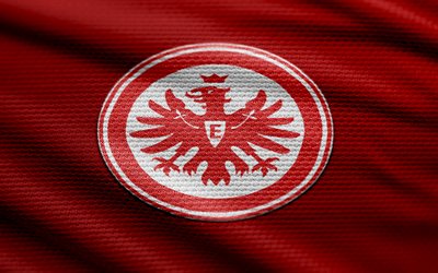 eintracht frankfurt fabric logo, 4k, rött tygbakgrund, bundesliga, bok, fotboll, eintracht frankfurt  logotyp, eintracht frankfurt emblem, eintracht frankfurt, tysk fotbollsklubb, eintracht frankfurt fc