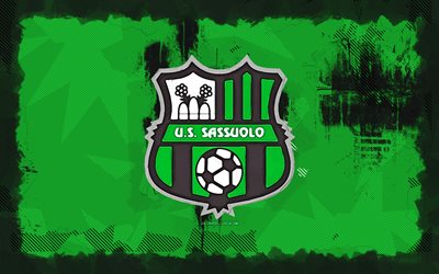 us sassuolo grungeロゴ, 4k, セリエa, グリーングランジの背景, サッカー, us sassuolo emblem, フットボール, us sassuoloロゴ, イタリアのフットボールクラブ, sassuolo fc