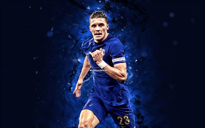 Conor Gallagher, 4k, blue neon lights, Chelsea FC, Premier League, soccer, english footballers, Conor Gallagher 4K, blue abstract background, football, Conor Gallagher Chelsea