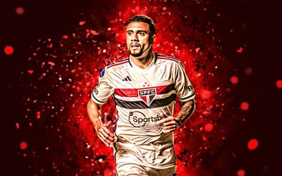 Wellington Rato, 4k, red neon lights, Sao Paulo FC, brazilian footballers, Serie A, Wellington Rato 4K, SPFC, red abstract background, football, Wellington Rato Sao Paulo FC