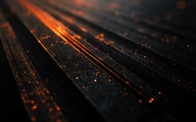 Black background with orange veins, 4k, black stone lexutra, black creative background, orange neon light, black elegant background