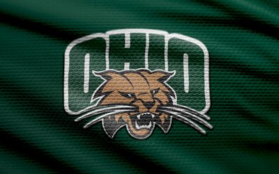 logo en tissu des bobcats de l'ohio, 4k, fond de tissu vert, ncaa, bokeh, football américain, logo des bobcats de l'ohio, emblème des bobcats de l'ohio, mid américain, bobcats de l'ohio