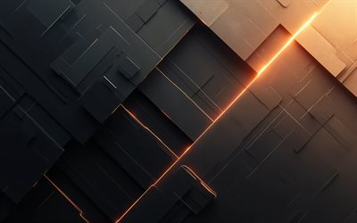 4k, brons svart abstrakt bakgrund, konstverk, materialdesign, brons neonljus, geometri, abstrakta bakgrunder, geometriska bakgrunder, abstraktioner, svarta högteknologiska bakgrunder