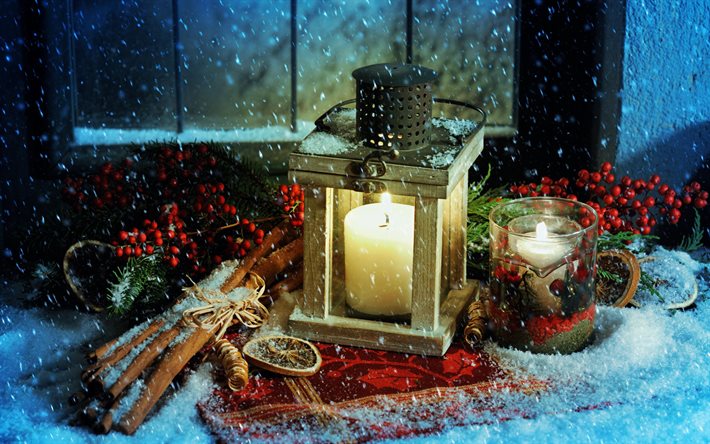 Navidad, noche, lámpara, Año Nuevo