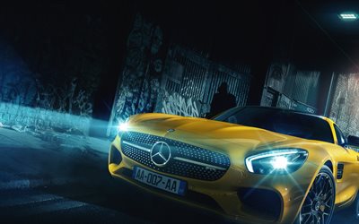 4k, Mercedes-AMG GT R Coupe, gece, 2018 araba, farlar, süper arabalar, AMG, Alman otomobil, Mercedes