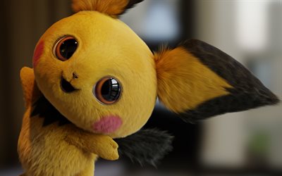 Pikachu, 3D, animation, 2019 film, affiche, Pokemon Détective Pikachu, chubby rongeurs, Détective Pikachu