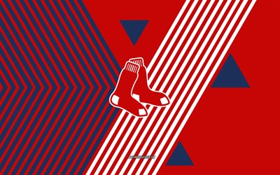보스턴 레드삭스 로고, 4k, 미국 야구팀, 빨간색 흰색 라인 배경, 보스턴 레드삭스, 메이저리그, 미국, 라인 아트, 보스턴 레드삭스 엠블럼, 야구