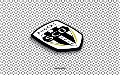 4k, logotipo isométrico de la ocs de angers, arte 3d, club de fútbol francés, arte isometrico, angers ocs, fondo blanco, liga 1, francia, fútbol, emblema isométrico, logotipo de la ocs de angers