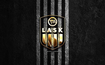 LASK golden logo, 4k, black stone background, Austrian Bundesliga, Austrian football club, LASK logo, soccer, LASK emblem, LASK, football, LASK FC