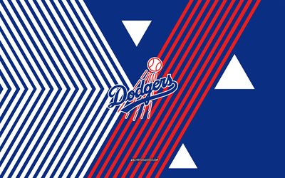 شعار لوس أنجلوس دودجرز, 4k, فريق البيسبول الأمريكي, خطوط حمراء زرقاء الخلفية, لوس انجليس دودجرز, mlb, الولايات المتحدة الأمريكية, فن الخط, البيسبول