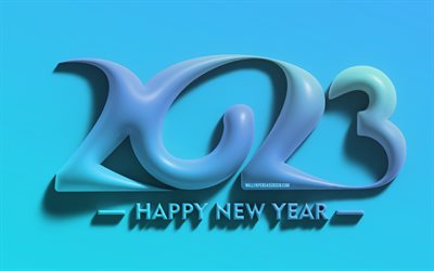2023 feliz año nuevo, 4k, dígitos 3d azules, minimalismo, 2023 conceptos, creativo, 2023 dígitos 3d, feliz año nuevo 2023, 2023 fondo azul, 2023 año