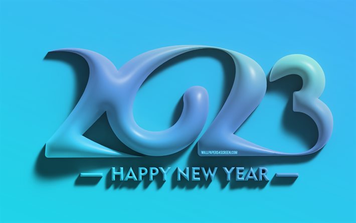 2023 Happy New Year, 4k, blue 3D digits, minimalism, 2023 concepts, creative, 2023 3D digits, Happy New Year 2023, 2023 blue background, 2023 year