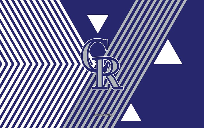 コロラド・ロッキーズのロゴ, 4k, アメリカの野球チーム, 紫色の白い線の背景, コロラド・ロッキーズ, mlb, アメリカ合衆国, 線画, コロラド ロッキーズのエンブレム, 野球