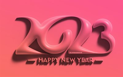 2023 feliz ano novo, 4k, dígitos 3d rosa, minimalismo, 2023 conceitos, criativo, 2023 dígitos 3d, feliz ano novo 2023, 2023 fundo rosa, 2023 ano