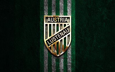 scオーストリア・ルステナウの金色のロゴ, 4k, 緑の石の背景, オーストリア ブンデスリーガ, オーストリアのサッカークラブ, scオーストリア・ルステナウのロゴ, サッカー, scオーストリア・ルステナウのエンブレム, sc オーストリア ルステナウ, フットボール, オーストリア・ルステナウfc