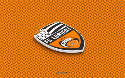 4k, fc lorient isometrisk logotyp, 3d konst, fransk fotbollsklubb, isometrisk konst, fc lorient, orange bakgrund, ligue 1, frankrike, fotboll, isometriskt emblem, fc lorient logotyp