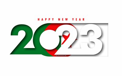felice anno nuovo 2023 algeria, sfondo bianco, algeria, arte minima, concetti dell'algeria del 2023, algeria 2023, 2023 sfondo dell'algeria, 2023 felice anno nuovo algeria