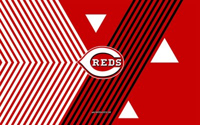 logotipo de los rojos de cincinnati, 4k, equipo de beisbol americano, fondo de líneas blancas rojas, rojos de cincinnati, mlb, eeuu, arte lineal, emblema de los rojos de cincinnati, béisbol