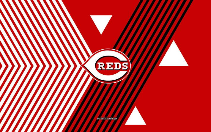 شعار سينسيناتي ريدز, 4k, فريق البيسبول الأمريكي, خطوط بيضاء حمراء الخلفية, سينسيناتي ريدز, mlb, الولايات المتحدة الأمريكية, فن الخط, البيسبول