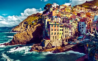Riomaggiore, evening, summer, Ligurian coast, resort, Liguria, Cinque Terre, Italian Riviera, Riomaggiore village, Italy