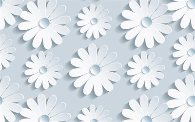 chamomile 3D patterns, 4k, background with chamomile, 3D patterns, floral patterns, 3D flowers, 3D textures
