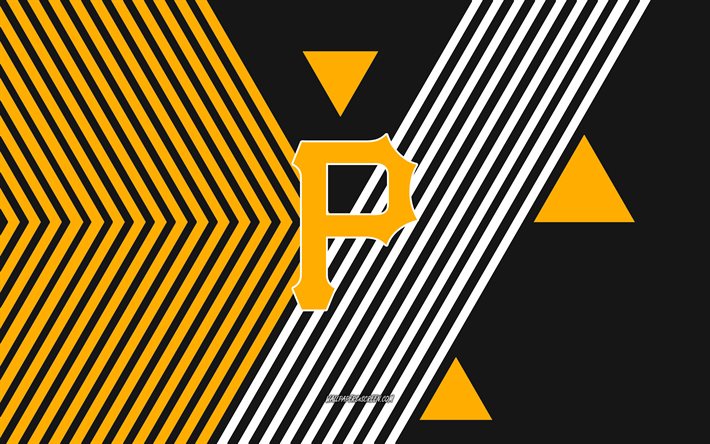 ピッツバーグ・パイレーツのロゴ, 4k, アメリカの野球チーム, 黒黄色の線の背景, ピッツバーグ・パイレーツ, mlb, アメリカ合衆国, 線画, ピッツバーグ・パイレーツのエンブレム, 野球