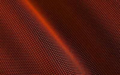 fond de tissu orange, 4k, textures de tissu ondulé, textures 3d, tissu orange, fermer, arrière plans en tissu, tissu ondulé