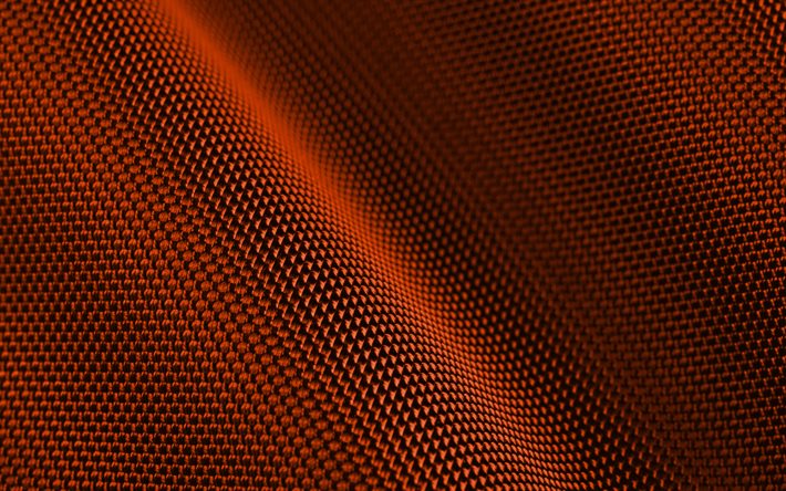 オレンジ色の布の背景, 4k, 波状の生地のテクスチャ, 3d テクスチャ, オレンジ色の生地, 閉じる, 生地の背景, 波状の生地