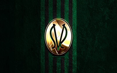 logotipo dorado sv ried, 4k, fondo de piedra verde, bundesliga de austria, club de fútbol austríaco, logotipo de sv ried, fútbol, emblema sv ried, sv ried, ried fc