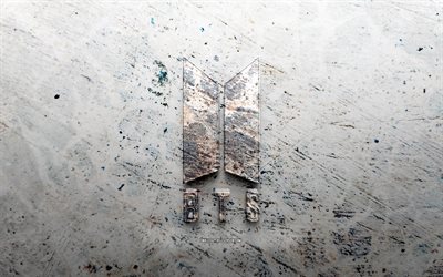 logo de pierre bts, 4k, fond de pierre, k pop, garçons bangtan, logo bts 3d, vedettes de la musique, créatif, logo bts, groupe sud coréen, grunge art, bts