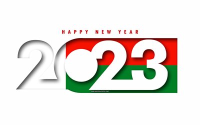 felice anno nuovo 2023 madagascar, sfondo bianco, madagascar, arte minima, 2023 concetti del madagascar, madagascar 2023, 2023 sfondo del madagascar, 2023 felice anno nuovo madagascar