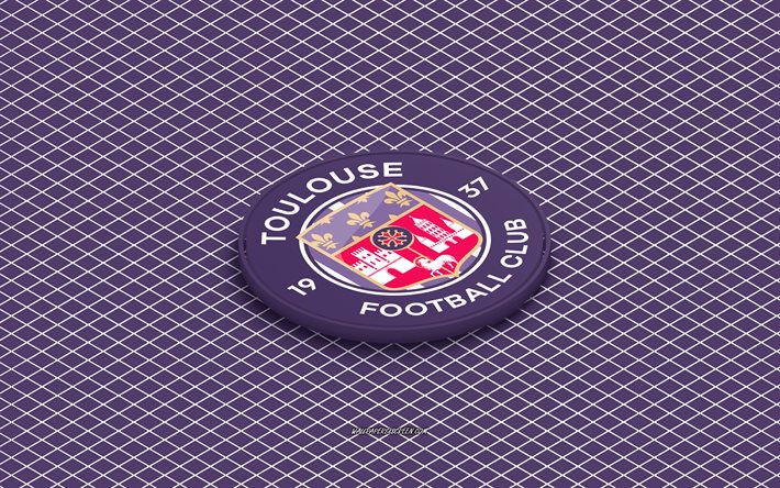 4k, Toulouse FC isometric logo, 3d art, French football club, isometric art, Toulouse FC, purple background, Ligue 1, France, football, isometric emblem, Toulouse FC logo
