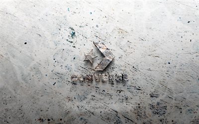 شعار كونفيرس ستون, 4k, الحجر الخلفية, شعار converse 3d, العلامات التجارية, خلاق, شعار كونفيرس, فن الجرونج, الحديث