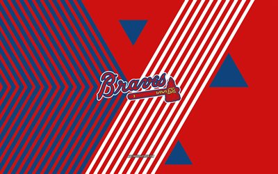 logotipo de los bravos de atlanta, 4k, equipo de beisbol americano, fondo de líneas azules rojas, bravos de atlanta, mlb, eeuu, arte lineal, emblema de los bravos de atlanta, béisbol