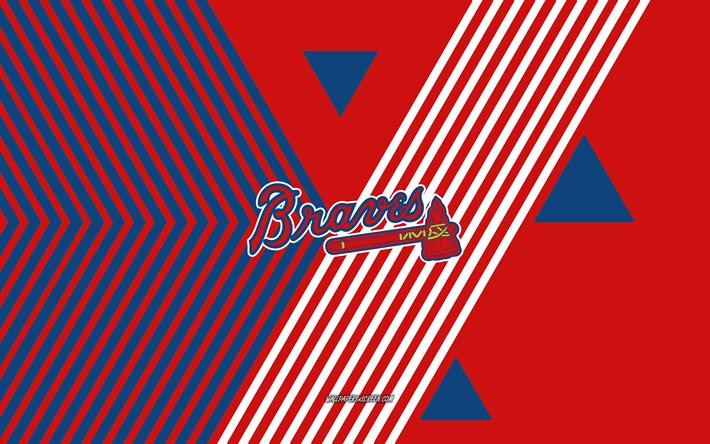 アトランタ・ブレーブスのロゴ, 4k, アメリカの野球チーム, 赤青の線の背景, アトランタ・ブレーブス, mlb, アメリカ合衆国, 線画, アトランタ・ブレーブスのエンブレム, 野球