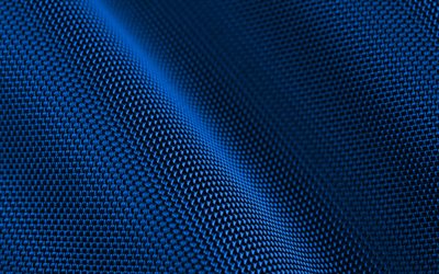 blue fabric background, 4K, wavy fabric textures, 3D textures, blue fabric, close-up, fabric backgrounds, wavy fabric