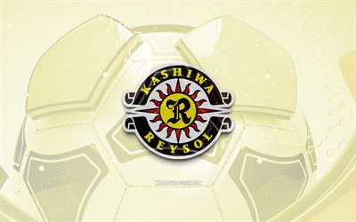 Kashiwa Reysol glossy logo, 4K, yellow football background, J1 League, soccer, japanese football club, Kashiwa Reysol 3D logo, Kashiwa Reysol emblem, Kashiwa Reysol FC, football, sports logo, Kashiwa Reysol logo, Kashiwa Reysol