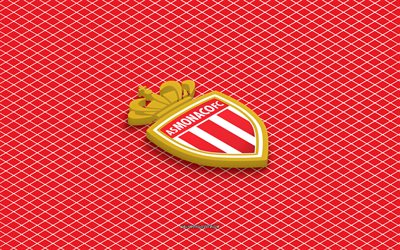 4k, AS Monaco FC isometric logo, 3d art, French football club, isometric art, AS Monaco FC, red background, Ligue 1, France, football, isometric emblem, AS Monaco FC logo