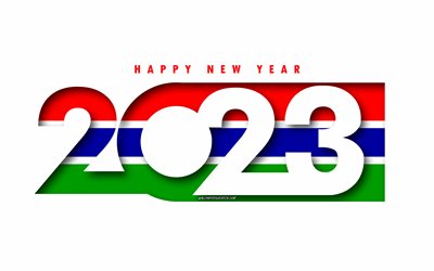 feliz ano novo 2023 gâmbia, fundo branco, gâmbia, arte mínima, conceitos de gâmbia 2023, gâmbia 2023, fundo da gâmbia 2023, 2023 feliz ano novo gâmbia