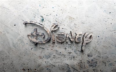 logotipo de piedra de disney, 4k, fondo de piedra, logotipo 3d de disney, marcas, creativo, logotipo de disney, arte grunge, disney