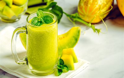 4k, melon smoothie, green smoothie, healthy drinks, melon, fruit smoothies, smoothie glass, healthy food, smoothies
